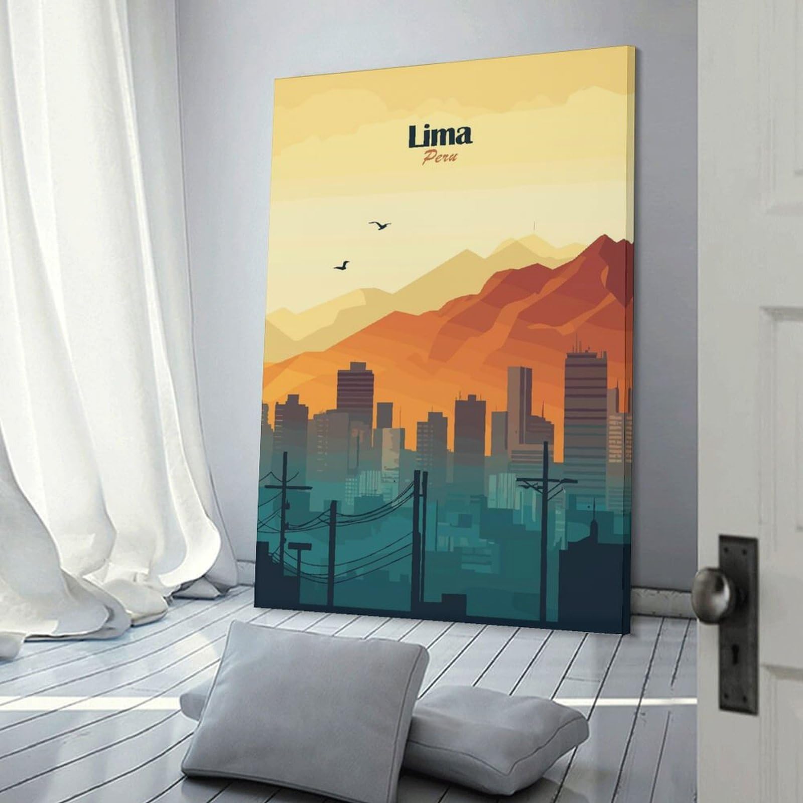 Junmoney Lima Skyline Illustration Home Decor Wall Art, 16x24inch(40x60cm), for Wall Displays, Bedrooms Or Room Updates, Ideal for Building A Coordinated Art Wall