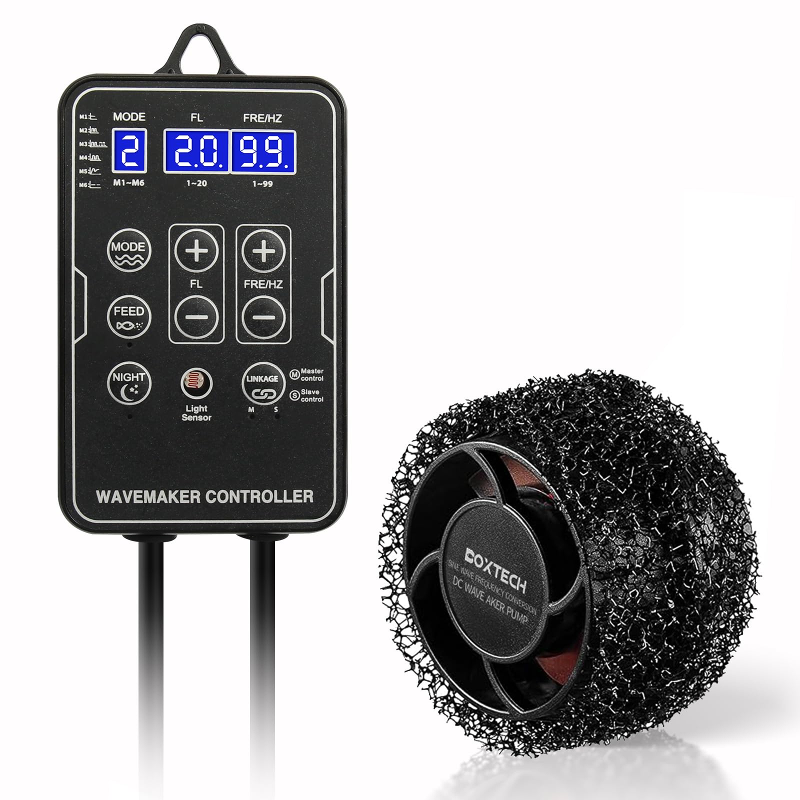 boxtech Acuario Bomba de Flujo 10 W,Acuarios WaveMaker,Bomba de onda de peces | 8000L/H con controlador e indicador LED DC 24 V, fuerte ventosa magnética
