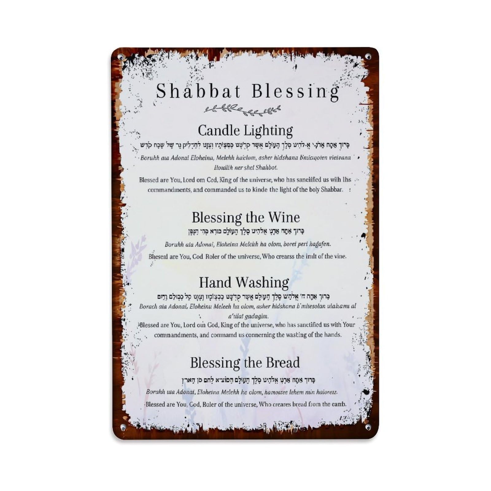 Jdyaojiesheng Vintage Shabbat Blessing Candle Lighting Wine Washing Bread Tin Sign Retro Metal Wall Decor Metal Poster, Home Bar Garage Farmhouse Cafe Wall Art Decoration 8X12inches