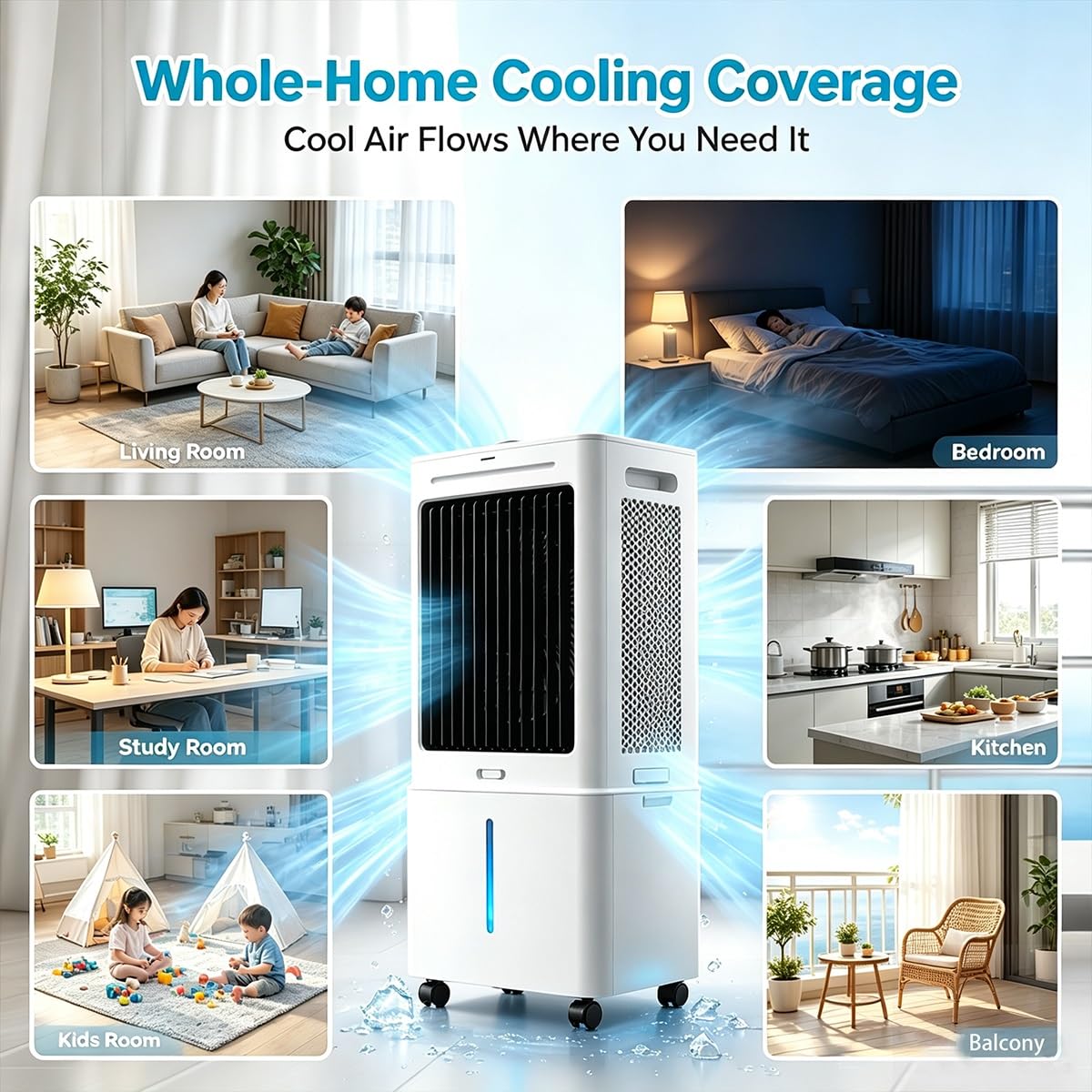 Enfriador De Aire Evaporativo 12/25L, Climatizador Evaporativo 3 En 1 | Con control remoto, 2 hieleras, 3 velocidades con 12 temporizadores(25L)