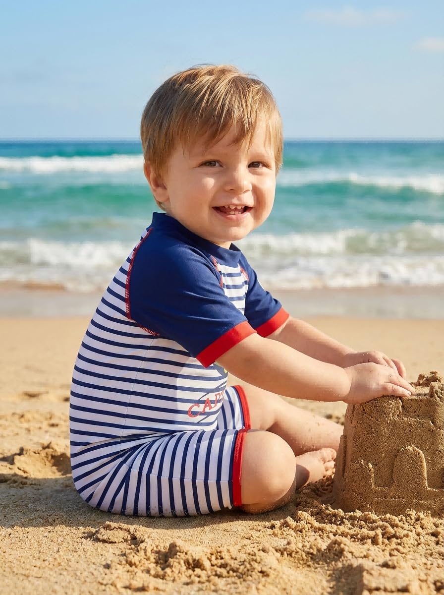 BONVERANO Maillot de Bain bébé garçon Une pièce à Manches Courtes Protection UV 50+ Maillots de Bain avec Fermeture éclair