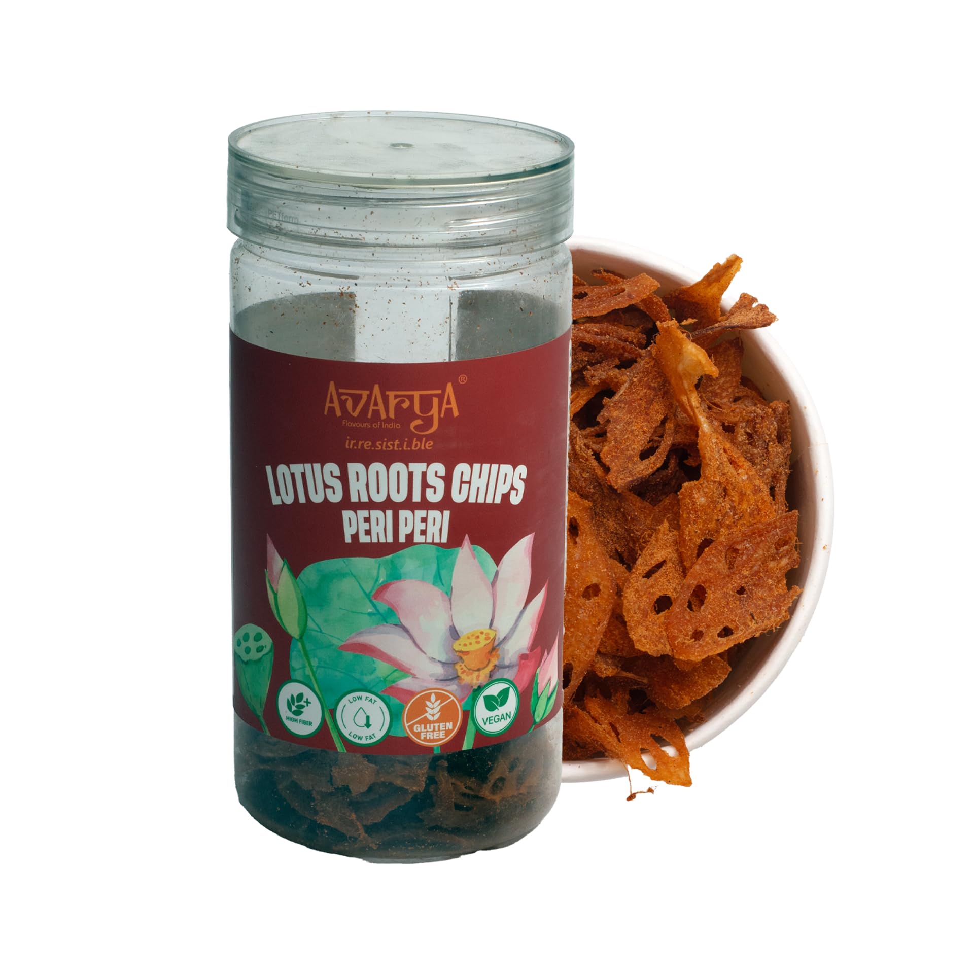 Avarya Crispy Lotus Root Chips | Savory & Wholesome Vegan Snack | Low Oil | Healthy Chips Alternative - 100g Pack (100 GMS, Peri Peri)-image-26