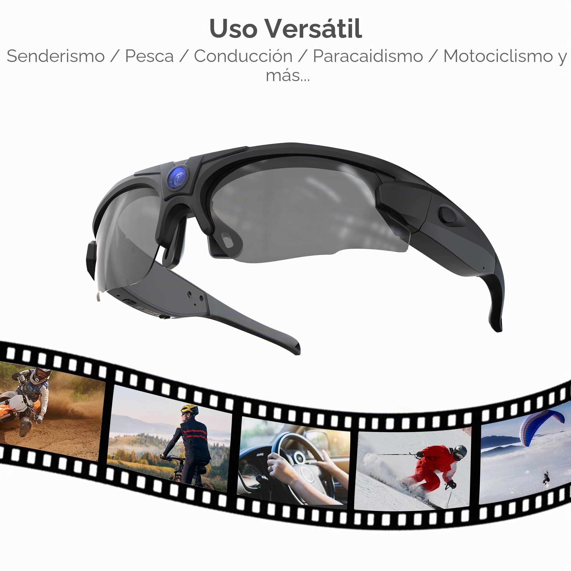 Gafas de sol con cámara WiFi, gafas de captura de video HD 4K con protección UV400, lentes polarizadas para deportes al aire libre, compatible con iOS y Android, tarjeta TF de hasta 256 GB