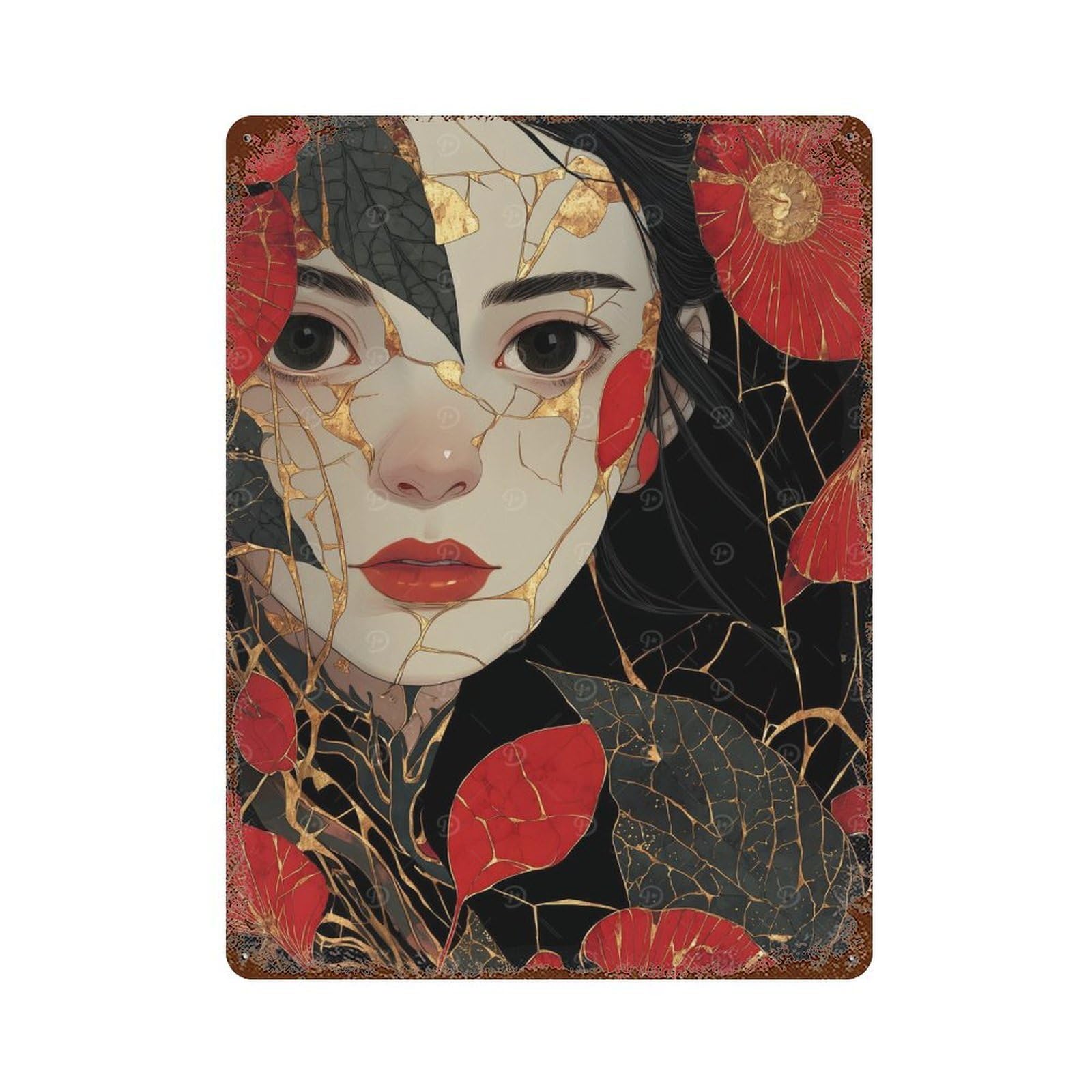 Kintsugi-style Face Aged Metal Wall Plaque 15.7"x11.8", for Office, Studio And Wall Decor, Novelty Wall Decor