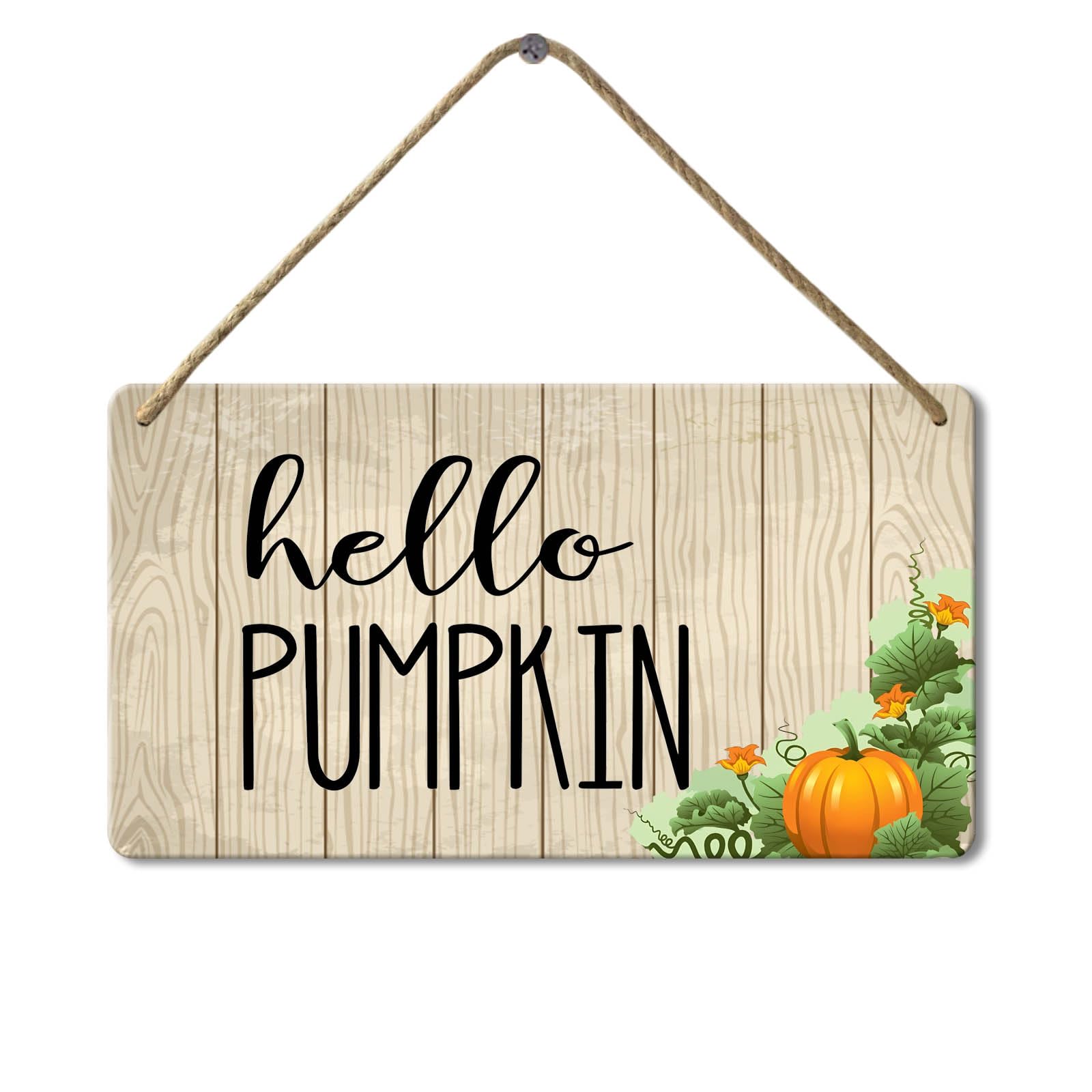 Hello Pumpkin Sign Wooden Wall Plaque Sign, 8x12 Inch, Autumn Harvest Thanksgiving Decorations
