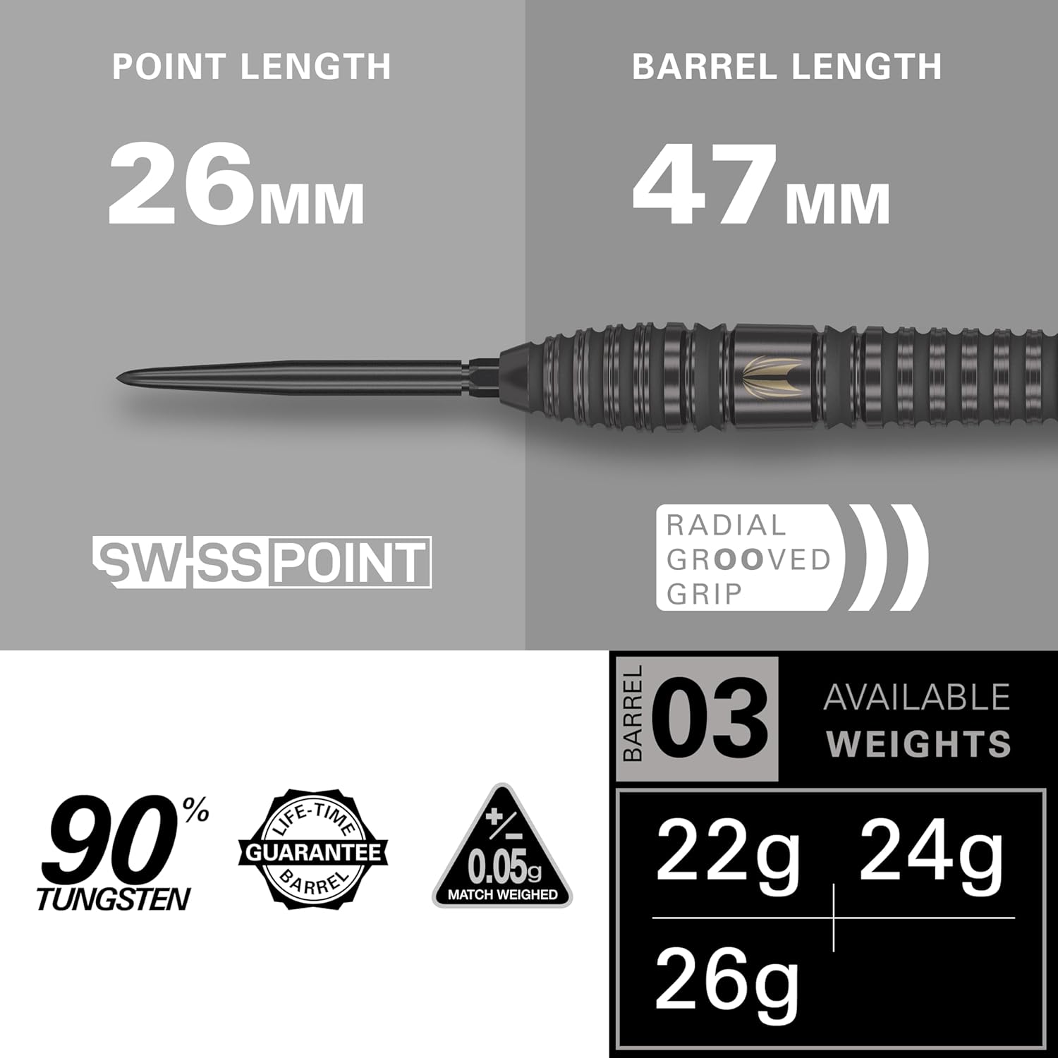 Target Darts Bolide Void 90% Tungsten Swiss Point Steel Tip Darts Set