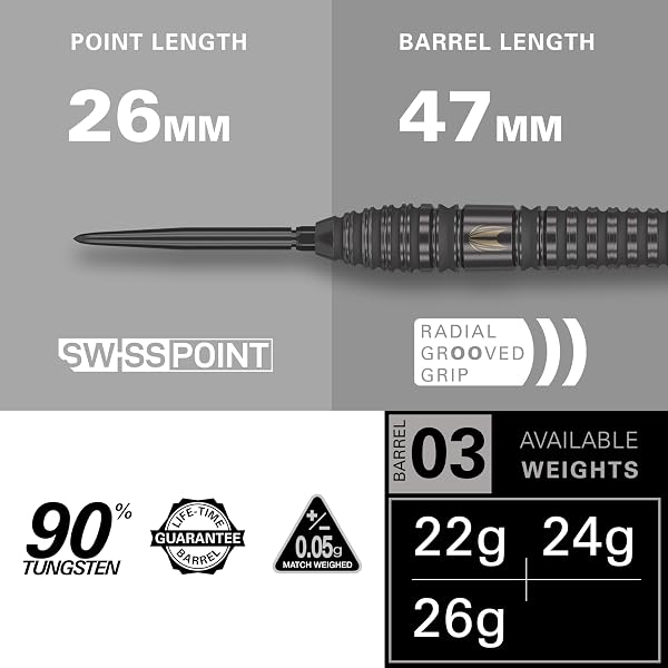 Target Darts Bolide Void 90% Tungstène, Fléchettes à Pointe en Acier Swiss Point | 21G/22G/23G/24G/25G/26G | Jeux de Fléchettes Professionnels, Fléchettes Noires, Outil Swiss Point Inclus - 2