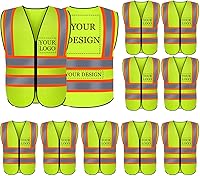 Vista 39 de BeautyWill Chaleco de seguridad con logotipo personalizado, Hi Vis Clase 2, chaleco reflectante de construcción unisex con 5 bolsillos
