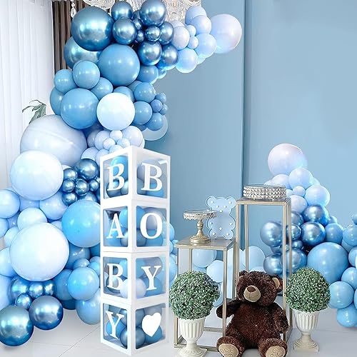 Miniatura 5 de Decoraciones de baby shower para niño, kit de arco de globos azul marino de diferentes tamaños, 4 cajas con letras para baby shower, decoraciones de