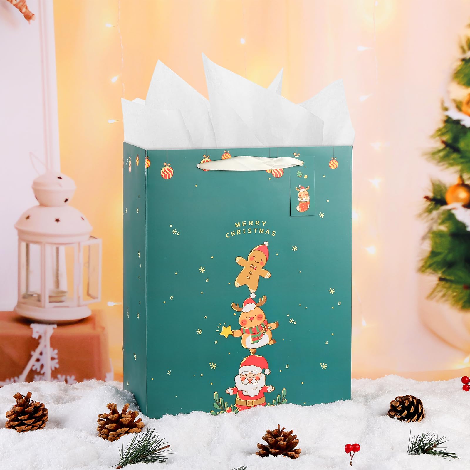 Sawnfay Bolsa de regalo de Navidad – Bolsa grande de regalo de Navidad de 13 pulgadas, 10 x 5 x 13 pulgadas con papel de seda