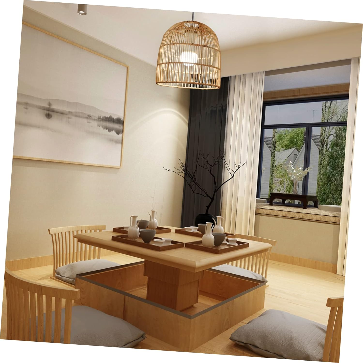 DOITOOL Rustic Rattan Lampshade for Ceiling Light Woven Pendant Light Cover Decorative Lamp Shade for Restaurant and Hotel Replacement Cover