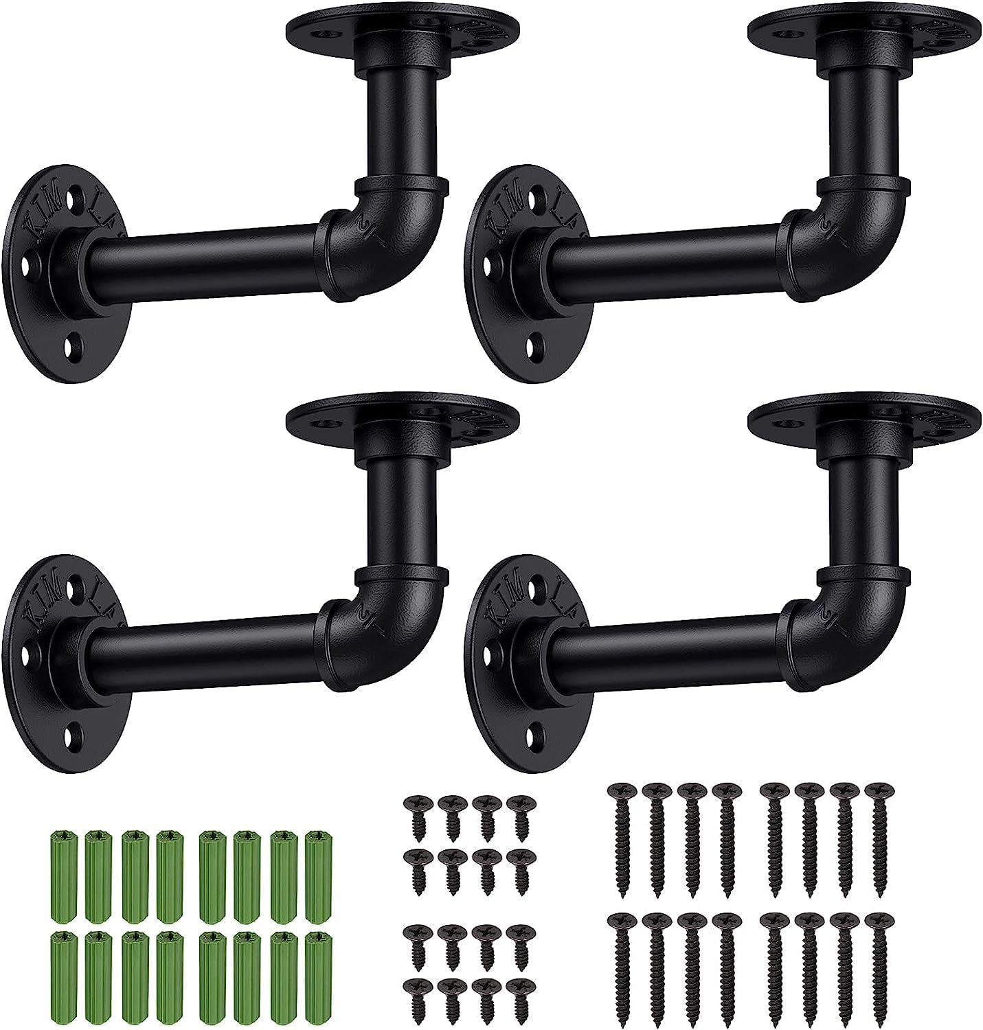 Supports D'étagère Industriels En Fer Noir - Lot De 2 - Style Flottant - Neuf