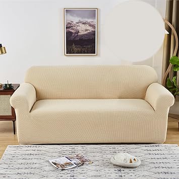 Stretch Sofa Slipcover Furniture Protector Couch Soft with Elastic Bottom for Kids, Polyester Spandex Fabric 1-Piece Single seat Sofa Cover,Rice Yellow