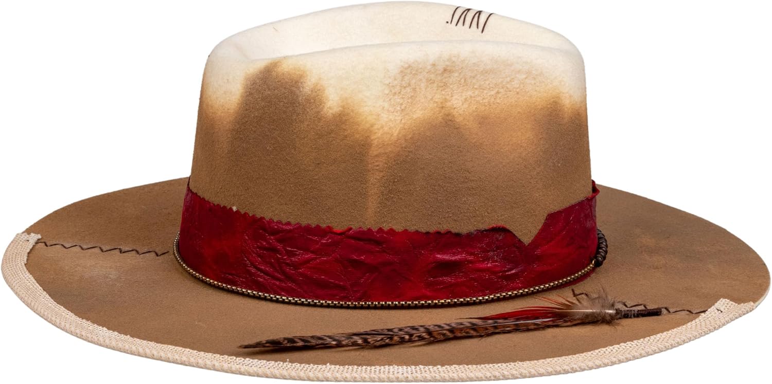 RUEDIGER Vintage Wide Brim Fedora Hats 100% Wool Stiff Felt Hat Rancher Hat with Lightning Logo Handmade Distressed/Burned - Image 3