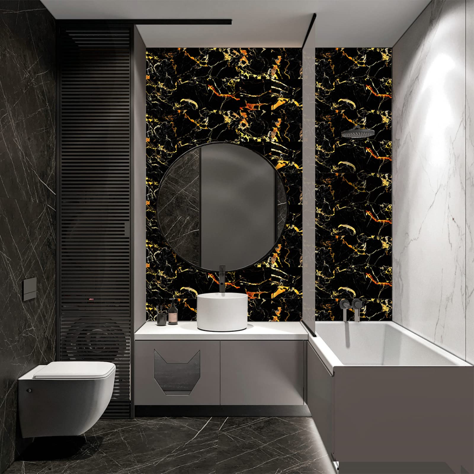 Piastrelle Adesive PVC Effetto Marmo Nero E Oro - 30x30 Cm, Autoadesive Per Pavimenti E Pareti, 5 Pezzi - Foto 8