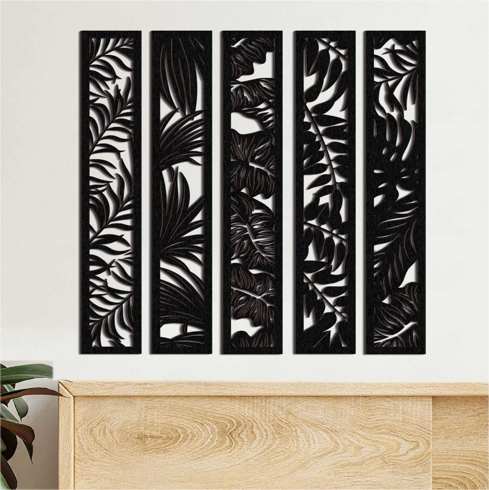 Exquisita escultura de pared, decoración de arte, paquete de 4, cartel de hoja de decoración de pared de arte bohemio, escultura rústica para colgar en la pared, para sala de estar, dormitorio al aire