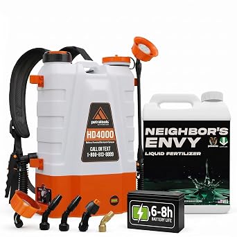 PetraMax Neighbors Envy Grass Fertilizer for Lawn & Garden, 1 Gallon + Battery Powered Sprayer HD4000 Bundle Covers up to 16K sq.ft. 7-in-1 Liquid Lawn Concentrate for Green Turf