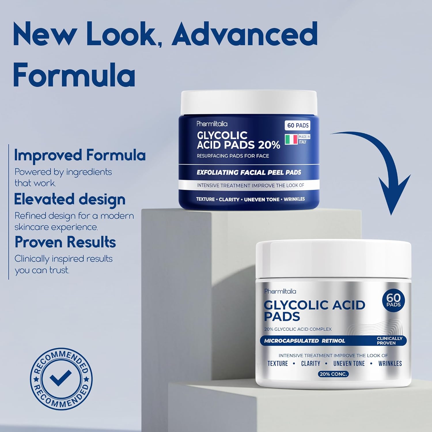 Glycolic Acid Pads - Resurfacing Pads for Face - Exfoliating Peel Pad for Body and Dark Spots - Fine Lines and Wrinkles - 60 Count (Glycolic Acid Pads 20%)