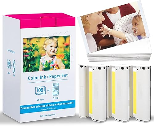 Repuesto de tinta y papel Selphy CP1500 compatible con Canon CP1300, CP1500, CP1200, CP910, CP1000, CP900, CP800, CP810 Papel y tinta KP-108IN