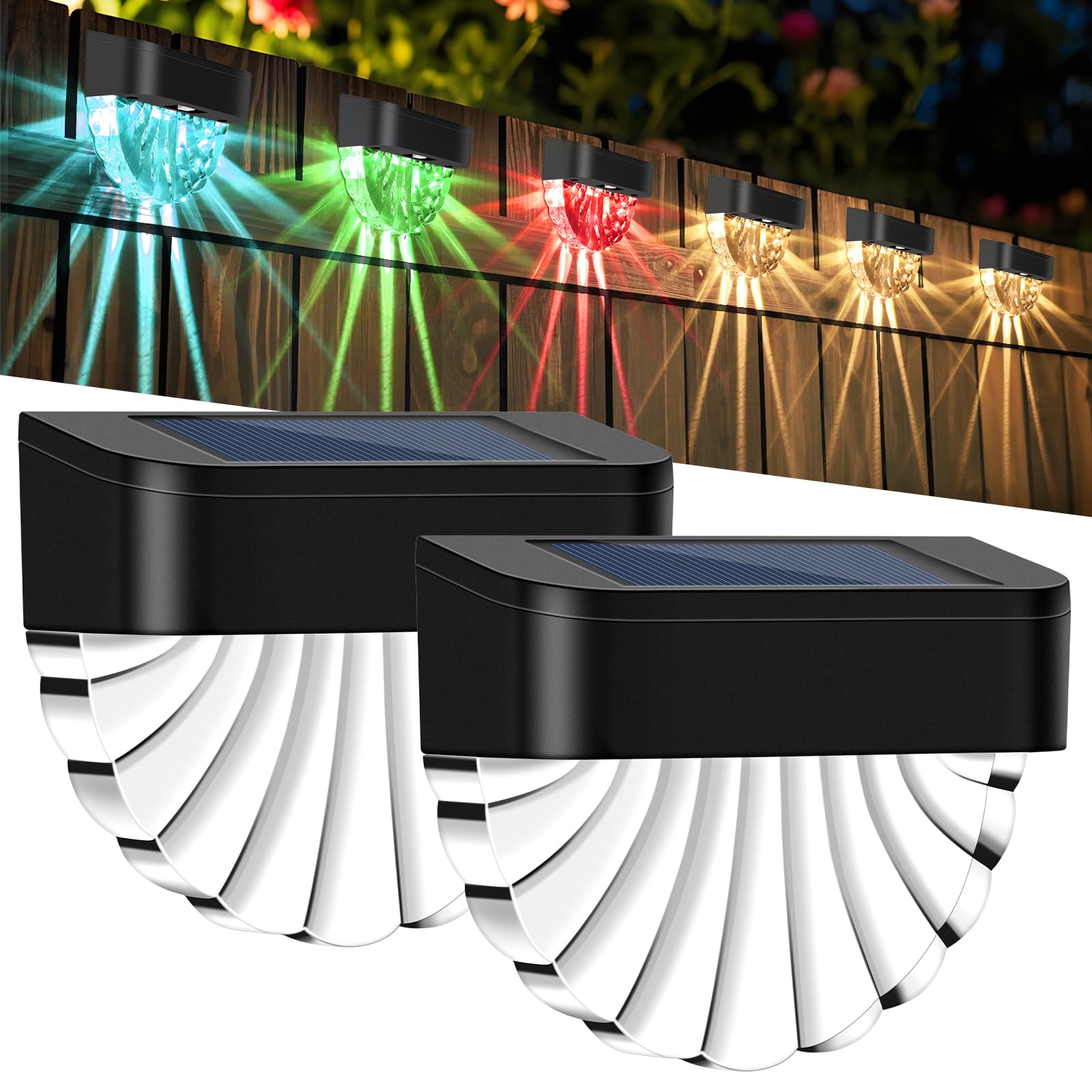 HELESIN Solarlampen für Außen Garten, 2 Modi Zaunbeleuchtung, IP65 Wasserdichte Wandleuchte, Solarleuchten Garten Deko für Balkonbeleuchtung,Terrasse,Stufen,Zaun, 2 Stück,RGB-Verlauf&Warmweiß