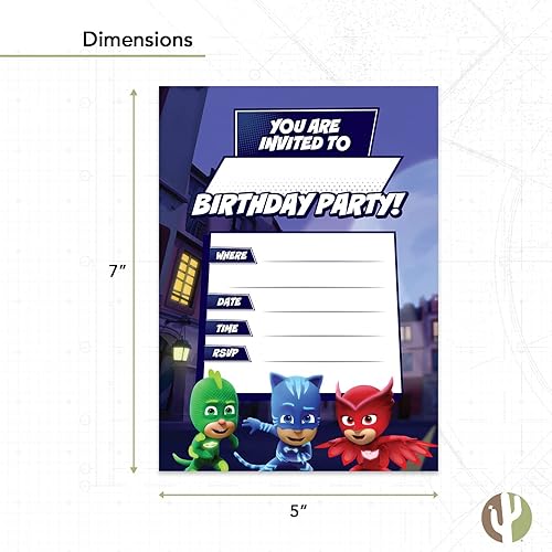 Miniatura 3 de Desert Cactus PJ Masks - Tarjetas de invitaciones para fiestas de niños y niñas, 10 unidades con sobres, feliz cumpleaños (estilo B)
