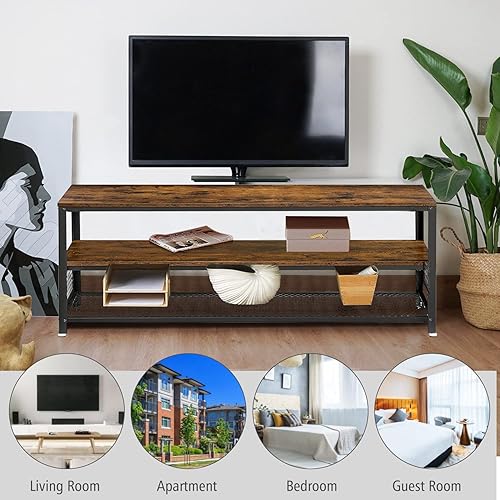 Miniatura 7 de Zanzio Estantes de almacenamiento rústicos de 3 niveles con patas ajustables, estantería industrial de metal y madera de 55 pulgadas de ancho para