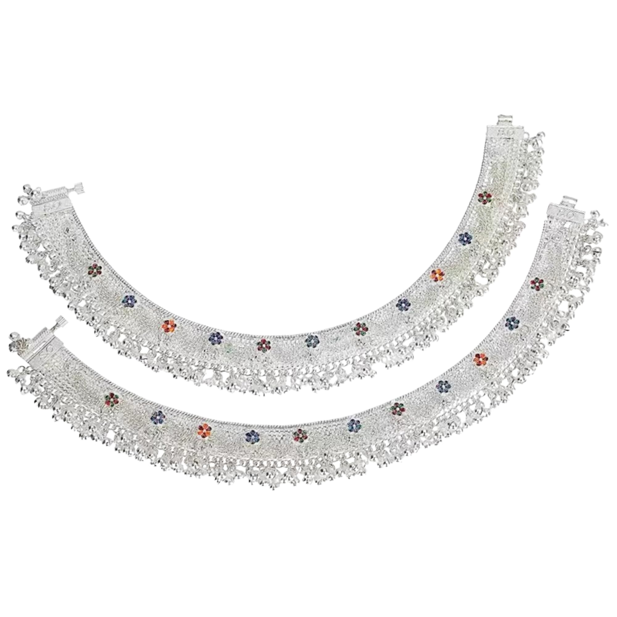Honbon Indian Traditional Ethnic Fancy Foot Jewellery Silver Plated Oxidised Ghungroo Painjan Payal Leg Chain Anklets Pair for Women & Girls (Silver 2) (B0C8YPBK94) Amazon Price History, Amazon Price Tracker