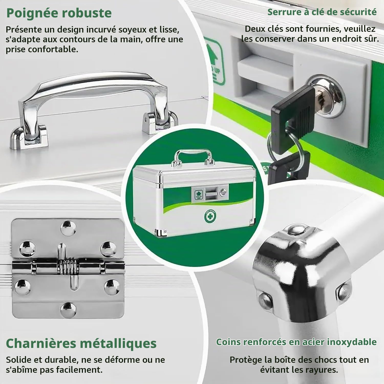 Boite a Pharmacie Rangement avec Clé, Boîte à Médecine Verrouillable, Boîte de Rangement pour Médicaments Quotidiens avec Clé et Poignée, Sécurité Enfant,25×17,5×17,5 cm