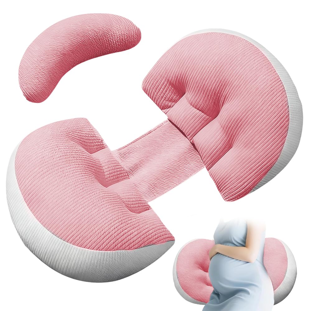 Gobesty Pregnancy Pillows for Sleeping, Wedge Maternity Pillow for Pregnant Women, Adjustable and Washable Body Pillow Pregnancy, Pillows Support Side Sleeper for Belly, Back, Hips (Pink) — image 1