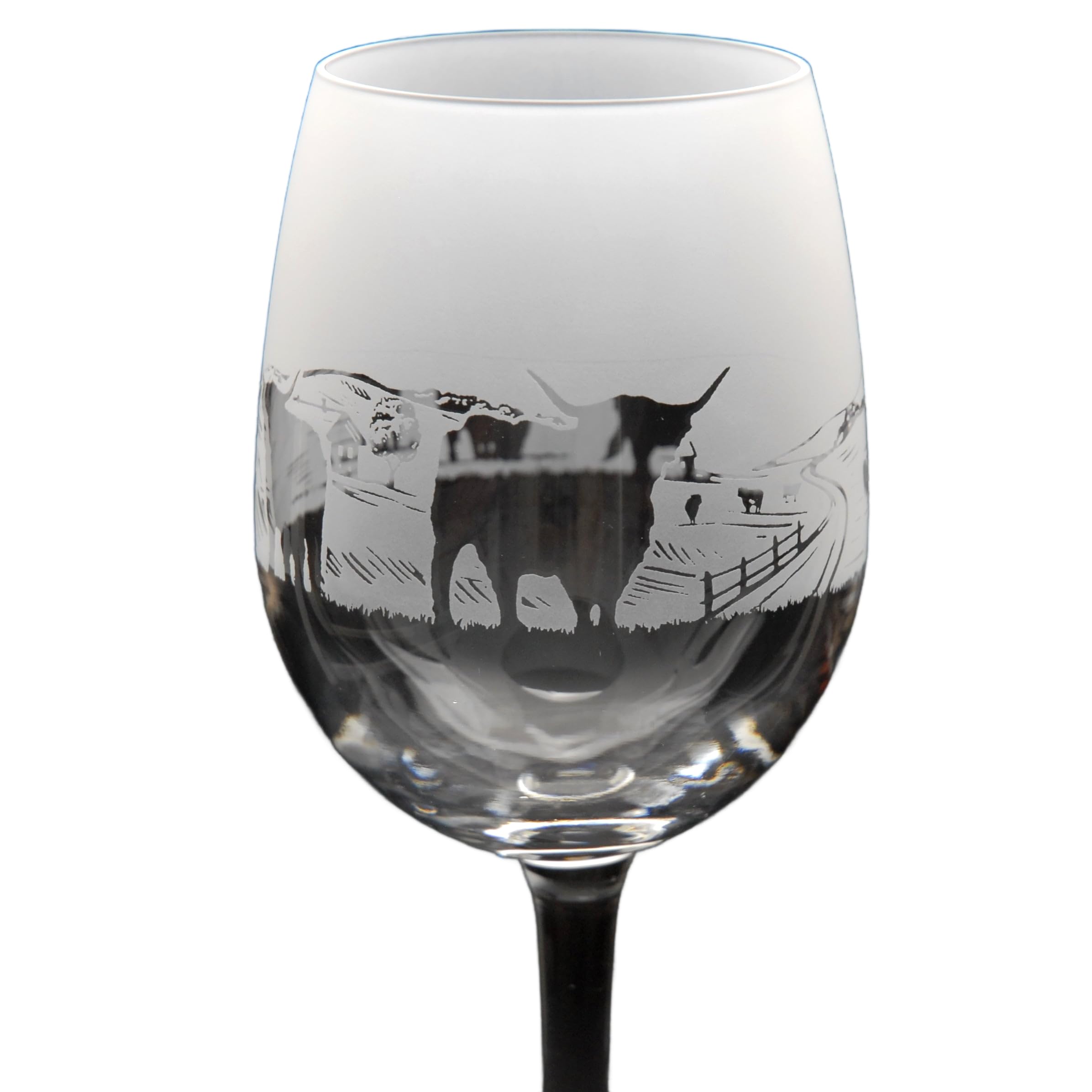 GLYPTIC Glass Art Highland Cattle Hand Etched/Engraved Crystal Wine Glass โ image 1