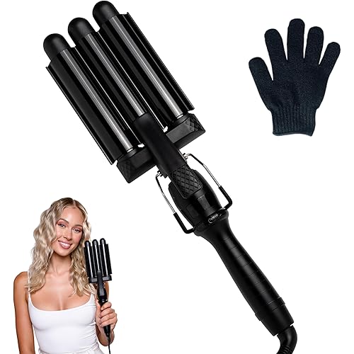 Mermade Hair PRO Hair Waver 1" - Hair Waver 3 Barrel, 3 Barrel Curling Iron 1 Inch, Ceramic Barrel Waver for Thick, Thin, Long, or Short Hair - 1", Black