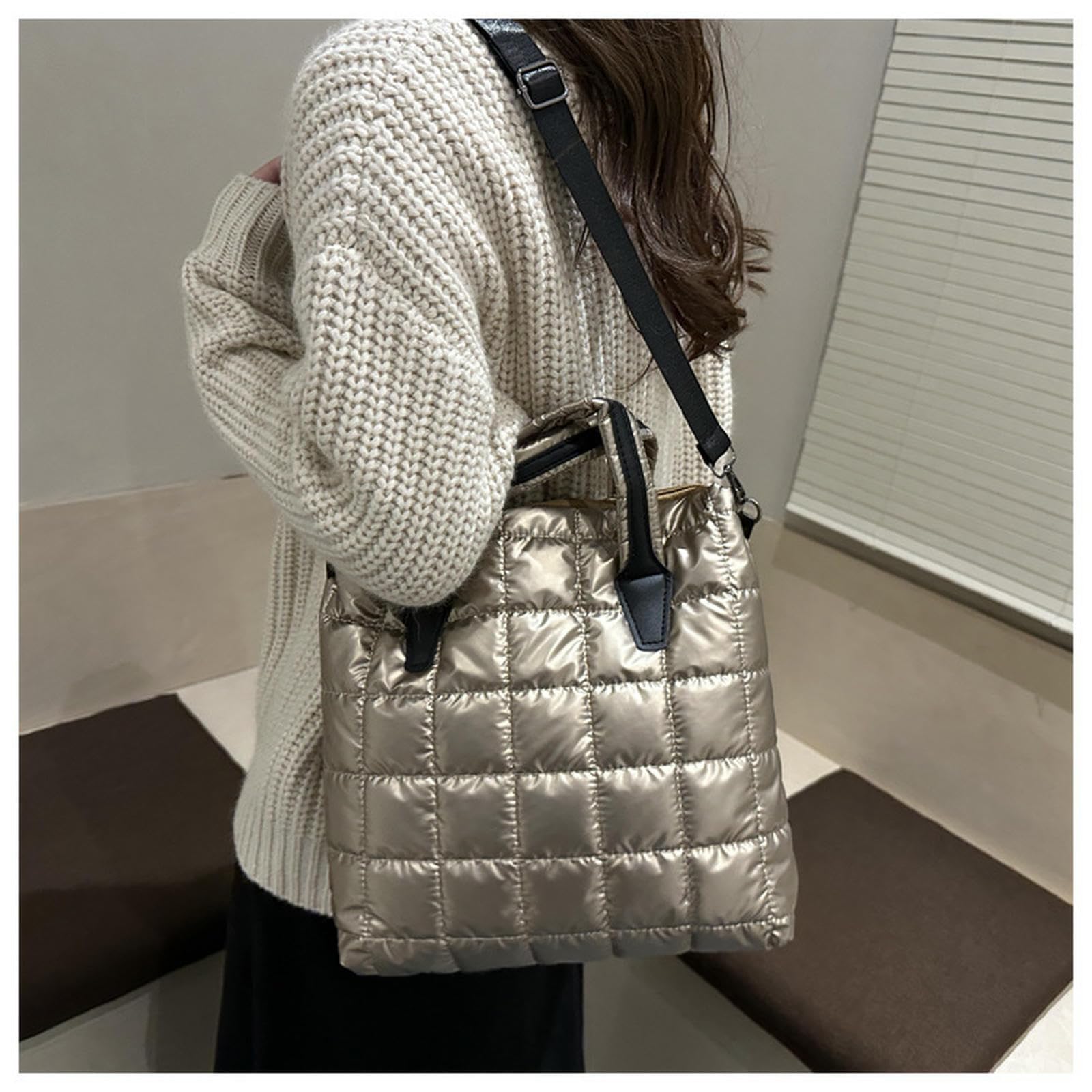 Damen Handtasche Tragbare, Mit Baumwolle Gepolsterte Tasche Großem Fassungsvermögen Für Im Herbst Und Winter, Neue Modische One-Shoulder-Crossbody-einfache Pendler-Einkaufstasche-Gold