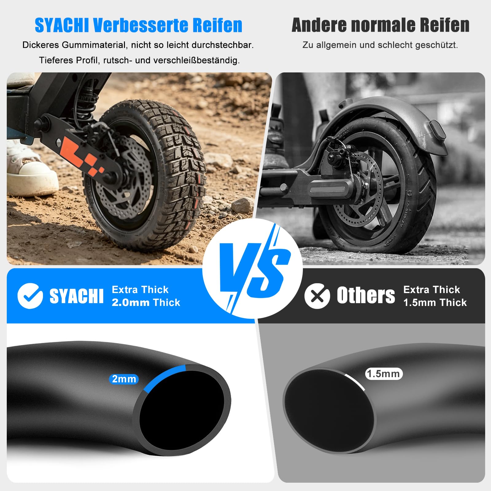 SYACHI Pneu Tubeless 10X2.75-6.5, Chambre a Air 10x2.50 Renforcée Pour Trottinette Electrique Speedway 5 /Urbanglide eCross Pro 2/Pro Boost, Kukirin G2 Master/Kukirin G3/Dualtron 3