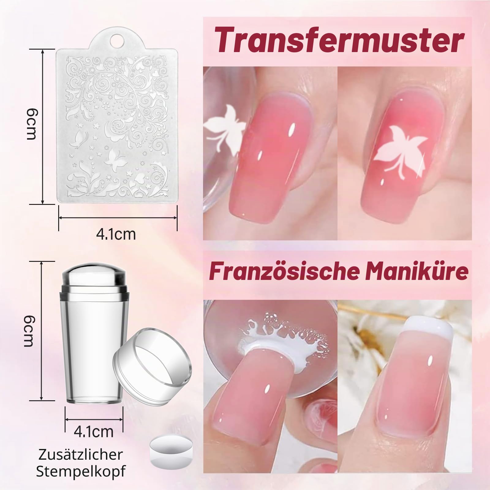 Biutee Nagel Stamping Set 8 Farben Stamping Gel+12 pcs nägel Schblonen Platte+1 pcs Stempel, Blumen French Nails Stempel für Nageldesign Nagelschablonen, nageldesign zubehör