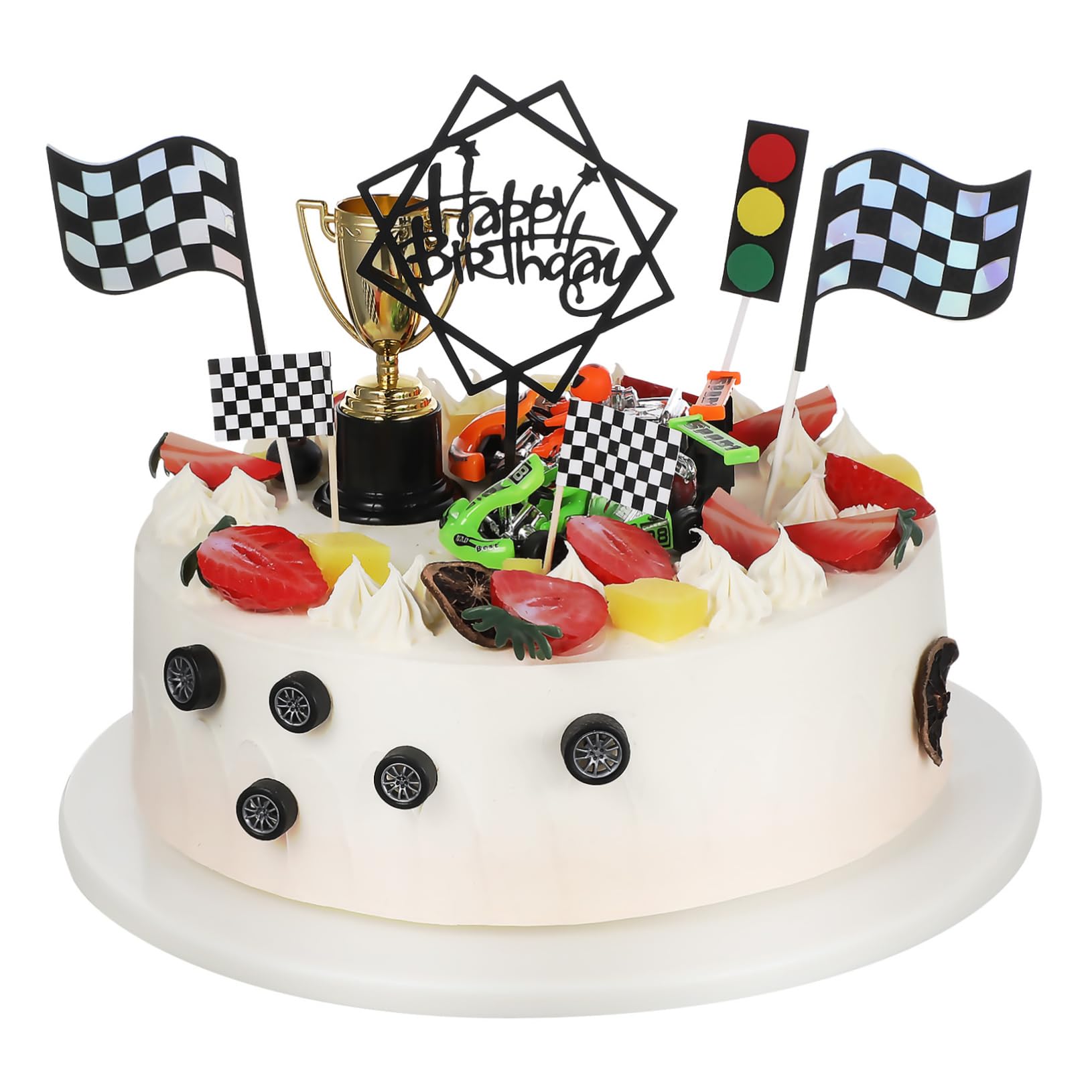 TOYANDONA 23pezzi Decorazioni Per Torte Da Compleanno Auto Da Corsa Pz Topper e Trofei Per Tema Racing e Compleanni