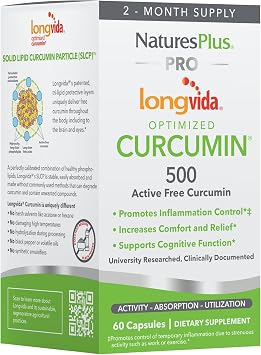NaturesPlus PRO Longvida Curcumin 500 mg - 60 Capsules - يعزز الحماية الجذرية الصحية المجانية - غير المعدلة وراثيًا ، النباتية والخالية من الغلوتين - 60 حصة   