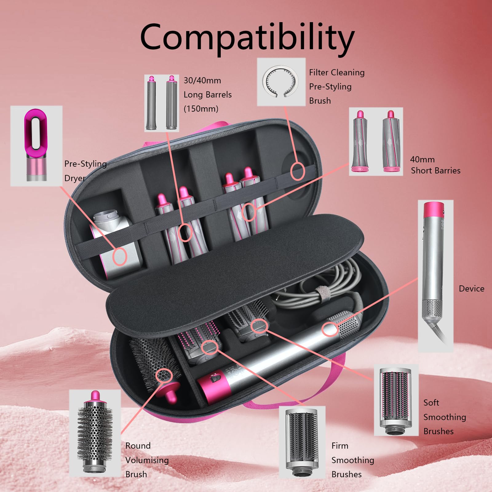 RLSOCO Etui do Dyson Airwrap i.d. Multi-Styler and Dryer HS08 Różowy