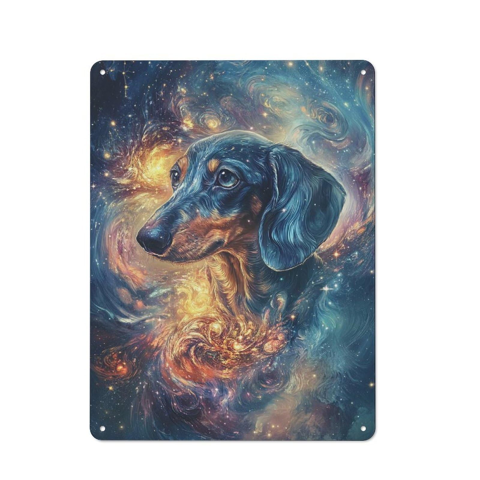 Junmoney Cosmic Dachshund Space Sausage Dog Retro Tin Wall Plaque 40X30cm For Dining Room Or Kitchen, For Home Decor Collectors