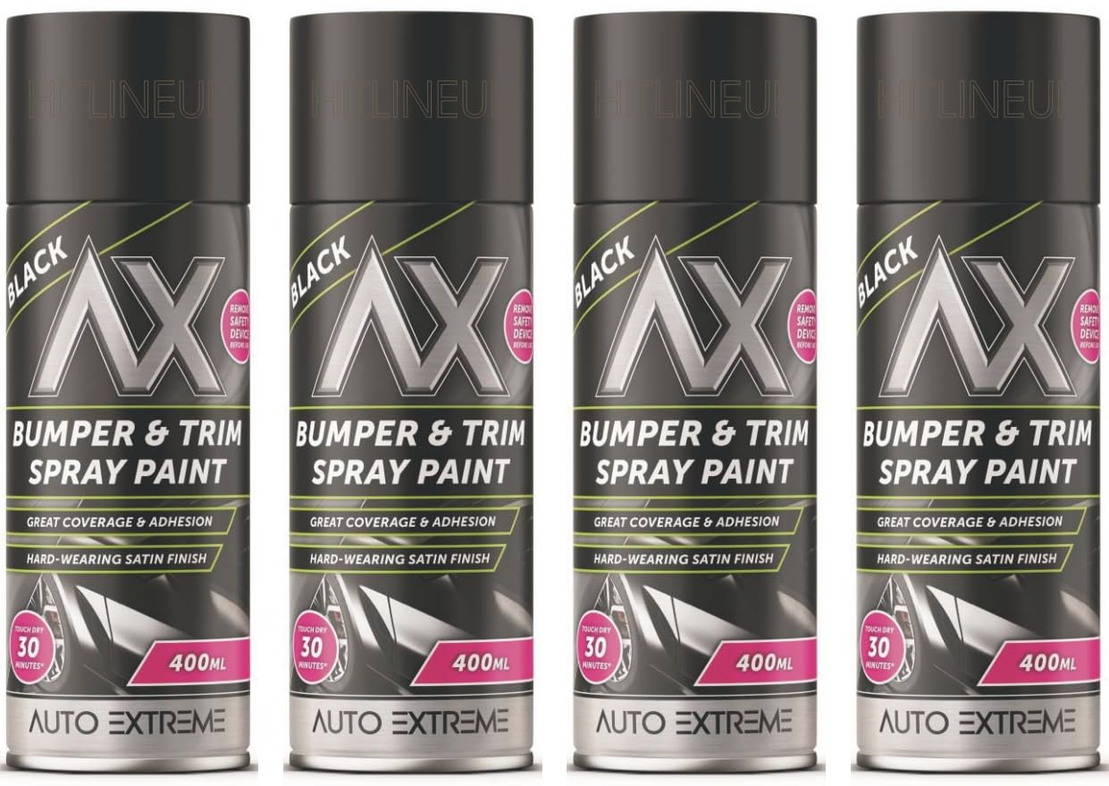Hitlineuk Black 4 X Paint Spray, Bumper & Trim Plastic Spray Can Restorer Car Bike Auto Paint 400Ml
