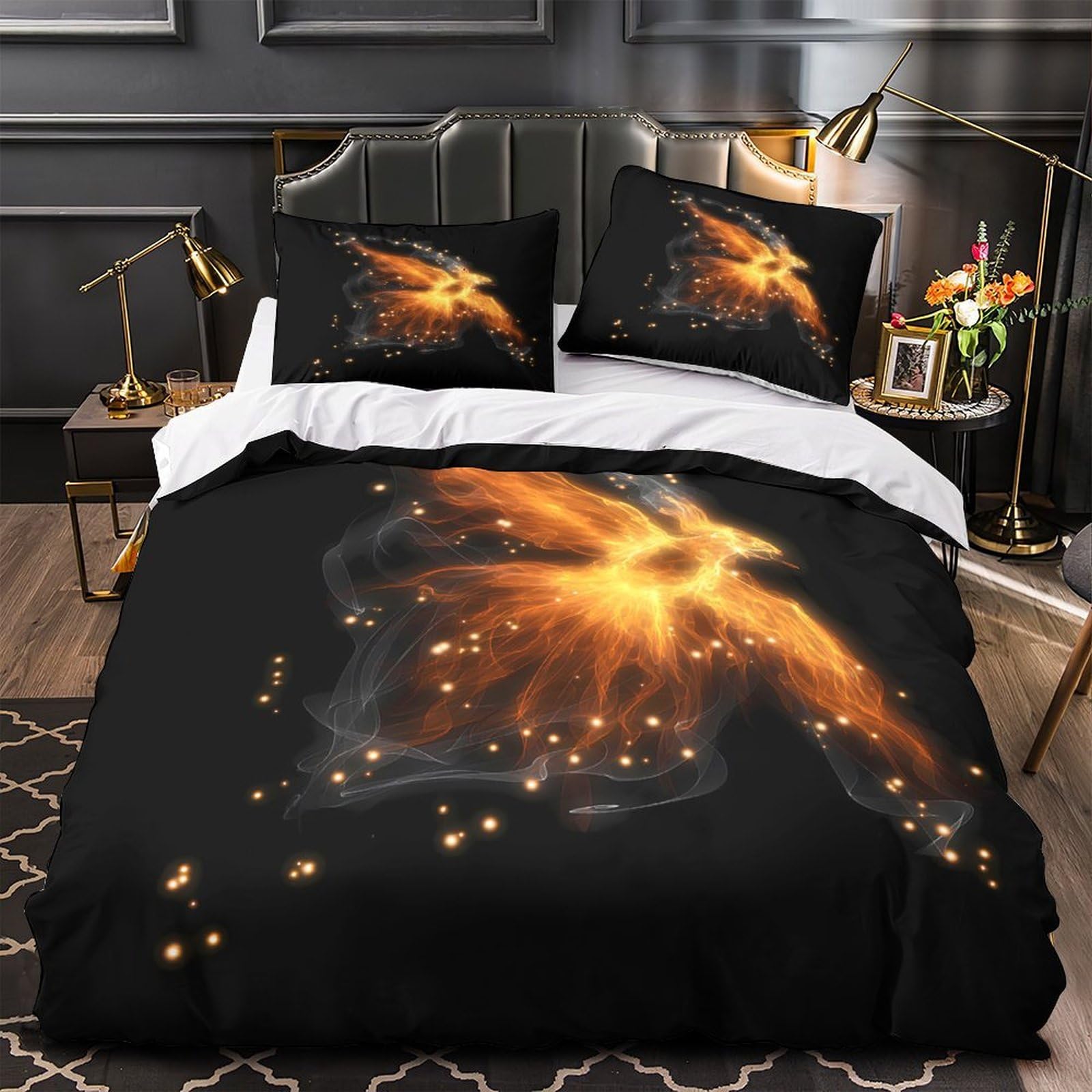 Housse de couette oiseau de feu effet 3D parure lit microfibre ultra douce