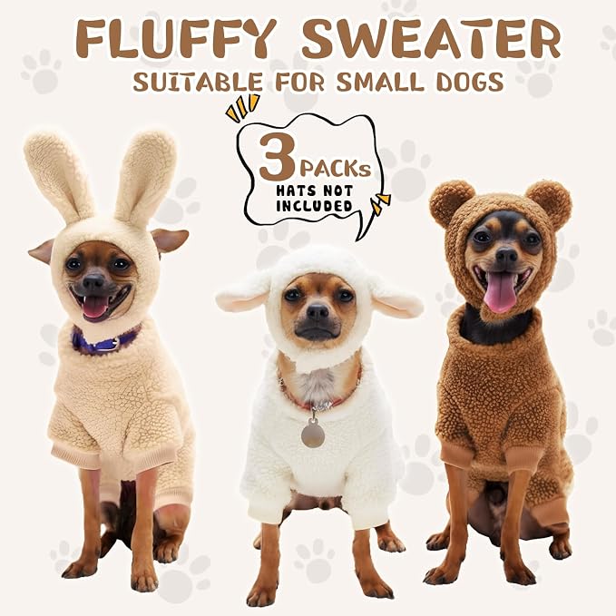 3 Pcs Winter Dog Pajamas Fleece Puppy Clothes Warm Doggy Fuzzy for 4 Legs Pet Cute Coats Elastic Soft Winter Holiday Jumpsuit Sweater Bodysuit Small Medium Dog Apparel White Beige Brown miniatura 6