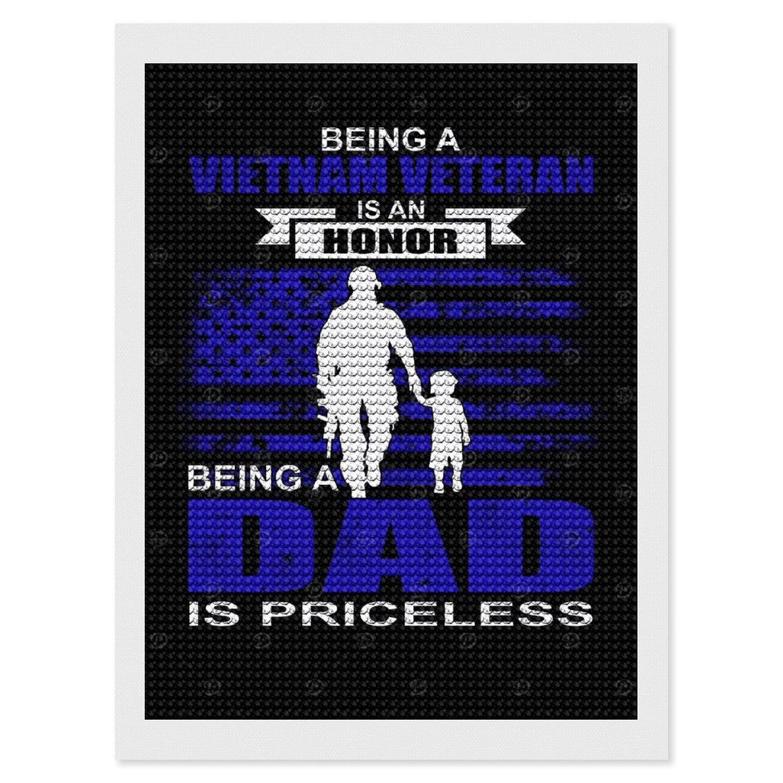 Junmoney Vietnam Veteran Dad Diamond Art Kit 12"x16", Modern Decor, for Adults, Printed Canvas, Holiday Gift Idea, Fun Craft Experience