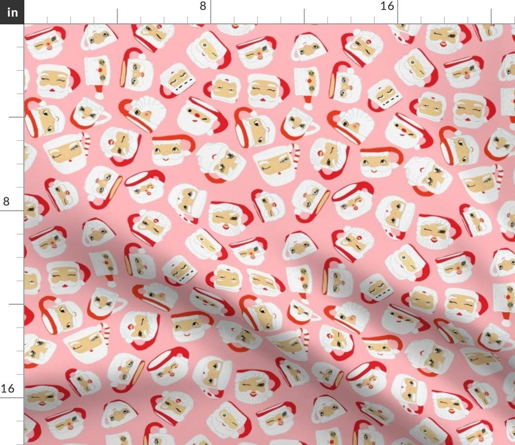 Spoonflower Fabric - Santa Collection Pink Christmas Holiday Vintage Mugs Printed on Petal Signature Cotton Fabric by The Yard - Sewing Quilting Apparel Crafts Decor