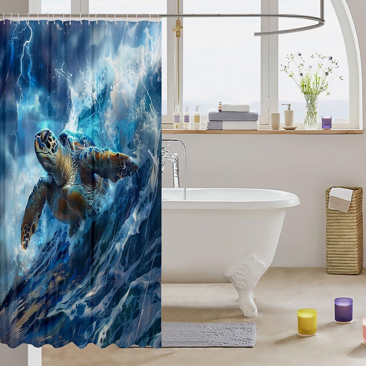jejeloiu Kids Sea Turtle Shower Curtain for Bathroom Decor 72"x72" Ocean Bathroom Accessories for Boys Girls Teens Reptile Tortoise Bath Curtain Waterproof Polyester Fabric Coastal Room Decor image 3
