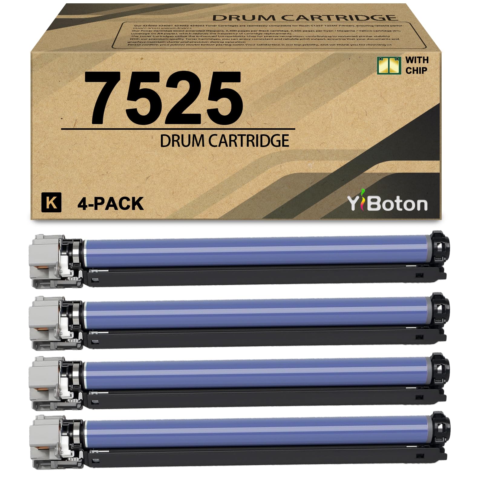 013R00662 7525 Imaging Drum Cartridge 4-Pack | Replacement Drum Unit Compatible with Xerox WorkCentre 7525 Series EC7836 EC8036 &amp; AltaLink C8030 C8035 C8045 C8055 Printer