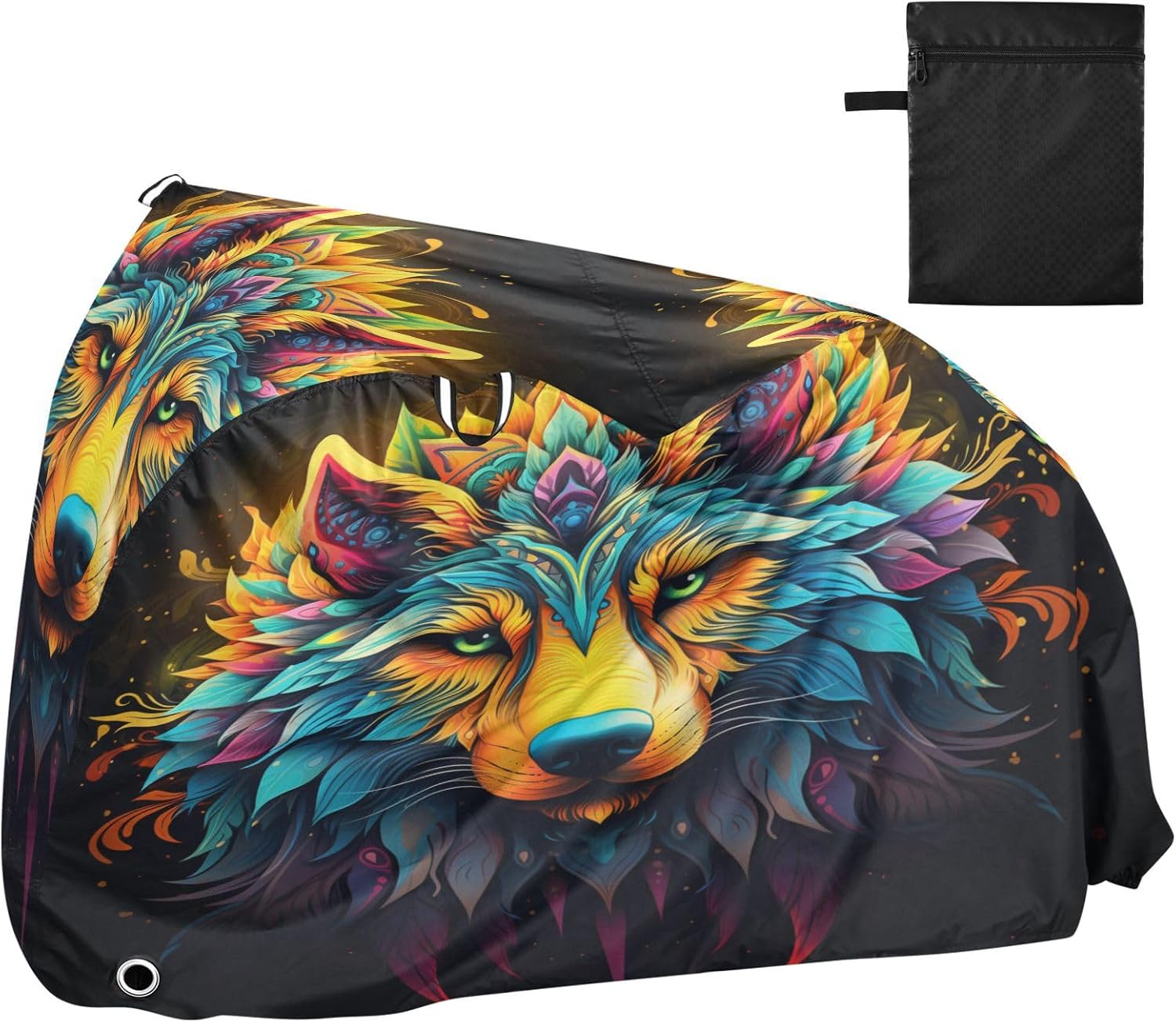 ALAZA Wolf Boho Bike Cover Waterproof Outdoor Ebike Bicycle Covers Tarp Protection for 1/2 Bikes, Sun UV Dust Wind Proof