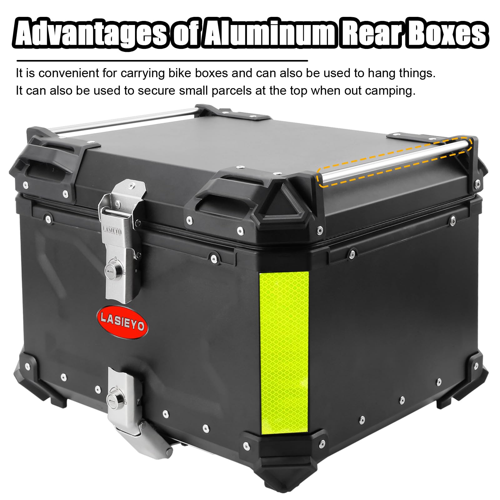 puseky Top Case pour moto, 55 l, bagage de moto en aluminium avec serrure de sécurité pour rangement du casque, grand bagage, coffre de moto imperméable