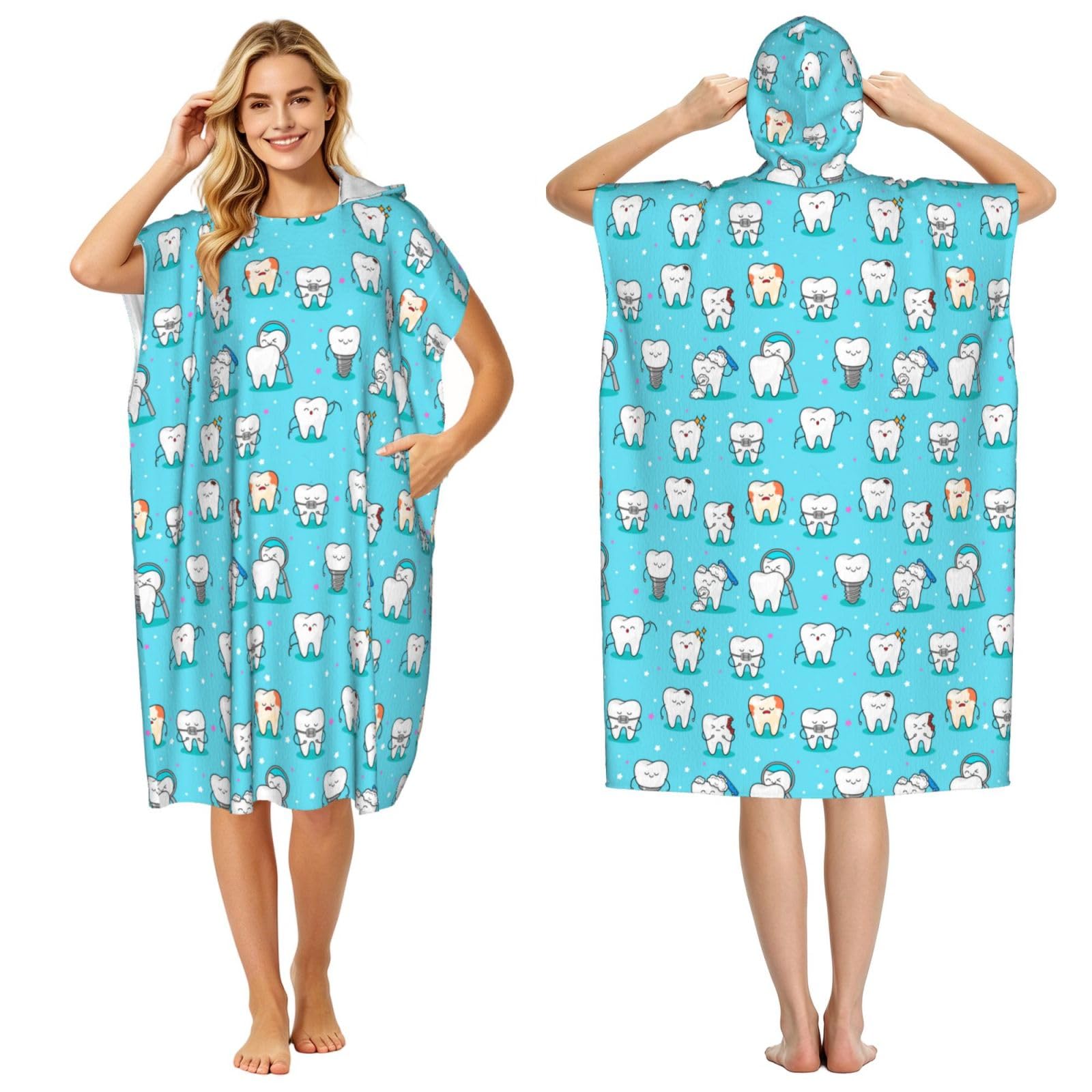Poadnly Teeth Background, Adult Hooded Beach Towel 90 x 110 cm,Changing Bath Robe, Surf Poncho Towel For Women Men