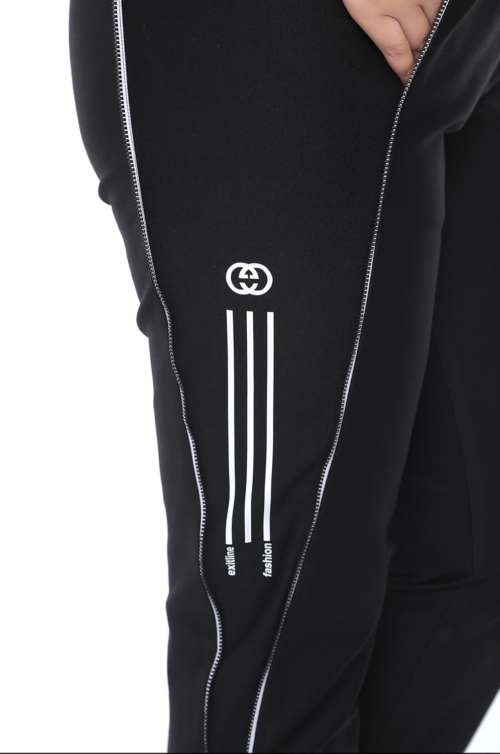 Women's Black Special Zipper Design and Printed Trousers, Jogger Pants, Hiking Sweatpants, Yoga Trousers