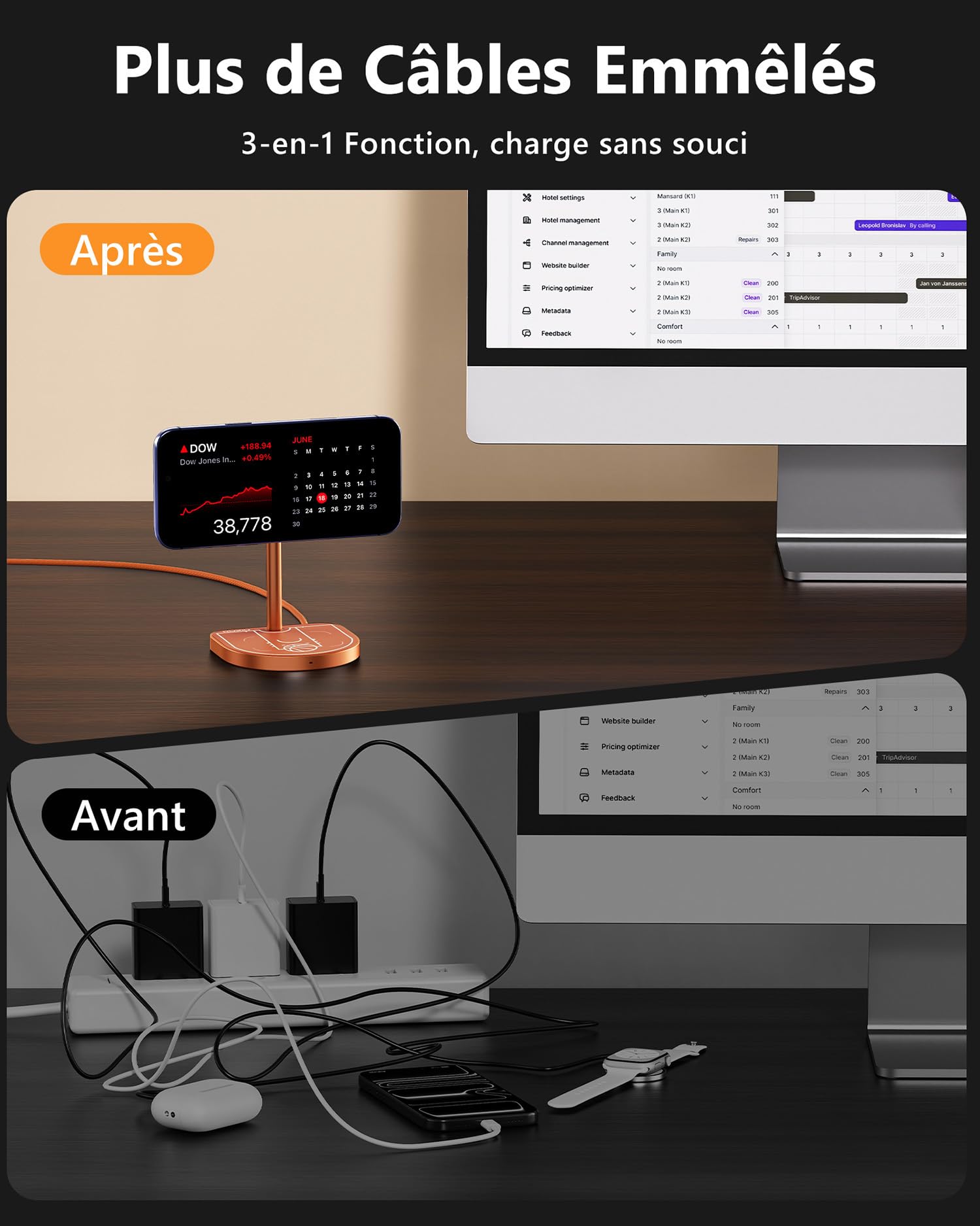 KUXIU X85 Turbo Qi2.2 25W Chargeur Induction 3 en 1, Station de Charge Magnétique, Aluminium Chargeur Sans Fil pour iPhone17-12/Apple Watch/Airpods, Design à Thème Basketball, avec 45W Adapter, Orange